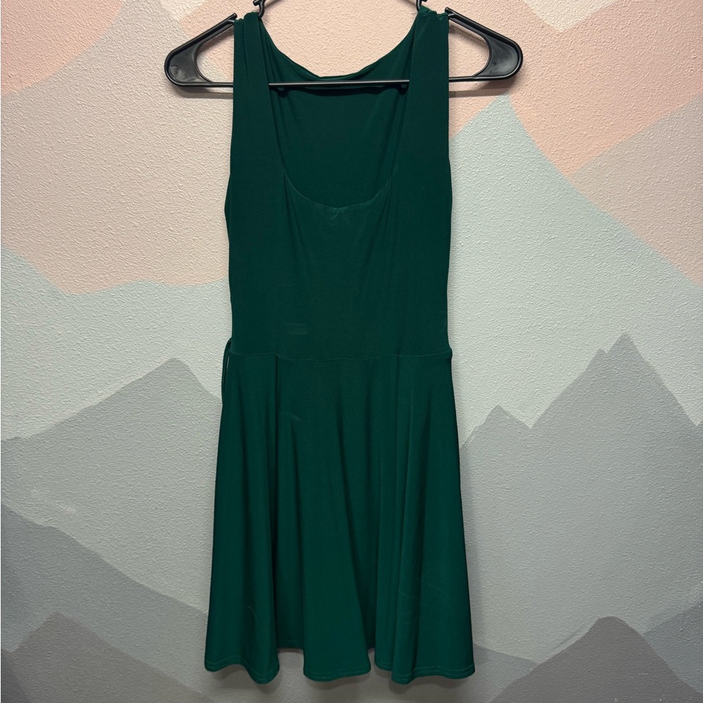 Green Fit and Flare Mini Dress Sleeveless Scoop Neck